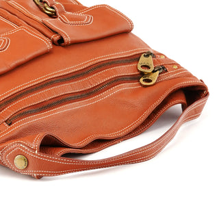 Brown Leather Multi-Pocket Shoulder Bag