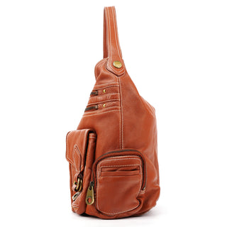 Brown Leather Multi-Pocket Shoulder Bag