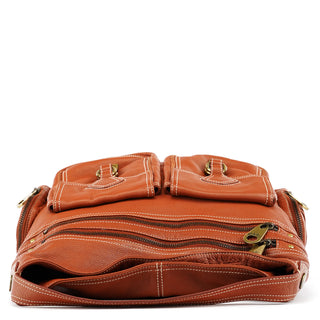 Brown Leather Multi-Pocket Shoulder Bag