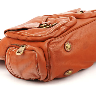 Brown Leather Multi-Pocket Shoulder Bag