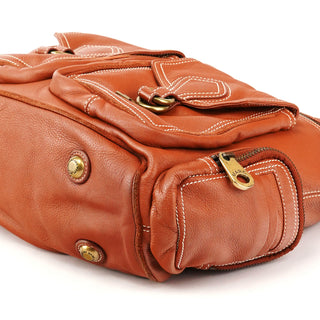 Brown Leather Multi-Pocket Shoulder Bag