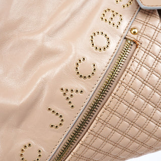 Beige Leather Studded Irina Tote Bag