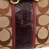 12466 Beige Burgundy Python Hamptons Tote Bag