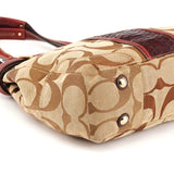 12466 Beige Burgundy Python Hamptons Tote Bag