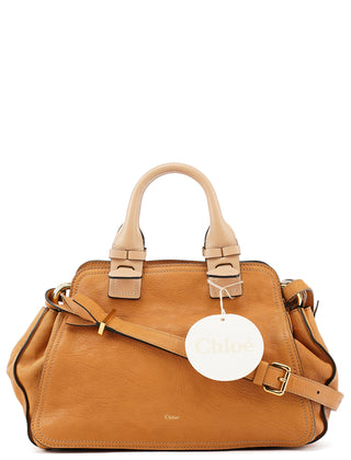Tan Leather Two-Tone 2-Way Tote Bag