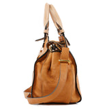 Tan Leather Two-Tone 2-Way Tote Bag