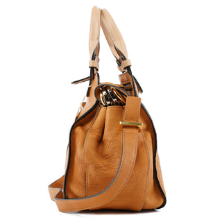 Tan Leather Two-Tone 2-Way Tote Bag