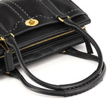 F11547 Black Leather Turnlock Tote Bag
