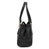 F11547 Black Leather Turnlock Tote Bag