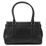 F11547 Black Leather Turnlock Tote Bag