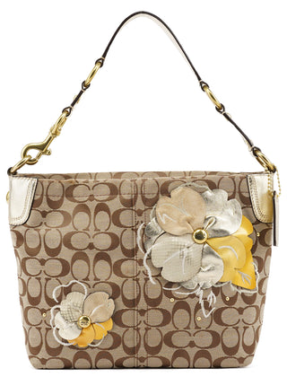 F16879 Beige Gold Floral Hobo Shoulder Bag