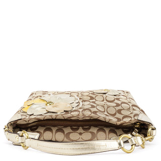 F16879 Beige Gold Floral Hobo Shoulder Bag