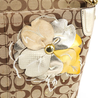 F16879 Beige Gold Floral Hobo Shoulder Bag
