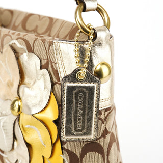 F16879 Beige Gold Floral Hobo Shoulder Bag