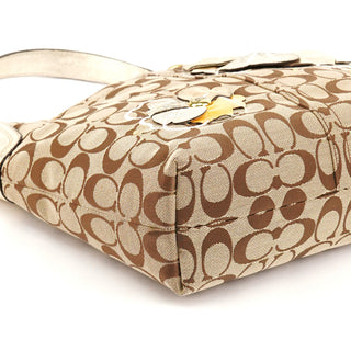 F16879 Beige Gold Floral Hobo Shoulder Bag