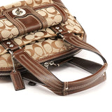F13977 Bauletto Turnlock in jacquard Signature beige e marrone