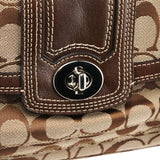 F13977 Bauletto Turnlock in jacquard Signature beige e marrone