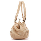Beige Leather Kiss-Lock Tote Bag