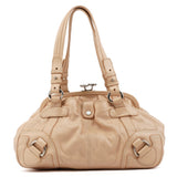 Beige Leather Kiss-Lock Tote Bag