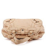 Beige Leather Kiss-Lock Tote Bag