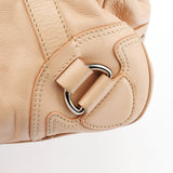 Beige Leather Kiss-Lock Tote Bag