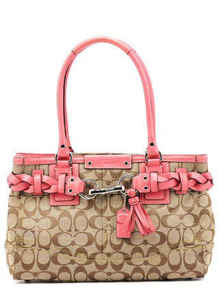F13065 Beige Pink Signature Hamptons Tote Bag