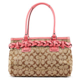 F13065 Sac cabas Hamptons en toile Signature beige et rose
