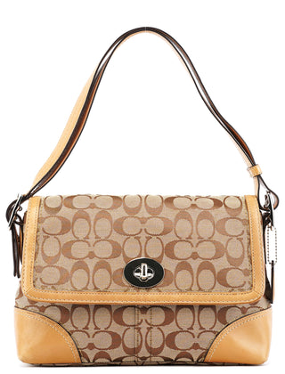 F13066 Beige Signature Turnlock 2-Way Shoulder Bag