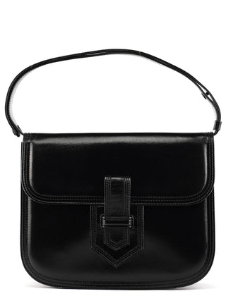 Vintage Black Leather Buckle Shoulder Bag