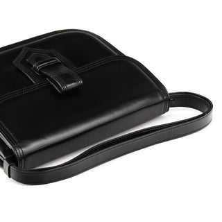 Vintage Black Leather Buckle Shoulder Bag