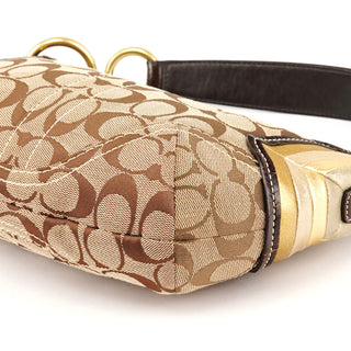 6424 Beige Brown Signature Studded Hobo Shoulder Bag