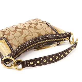 6424 Beige Brown Signature Studded Hobo Shoulder Bag