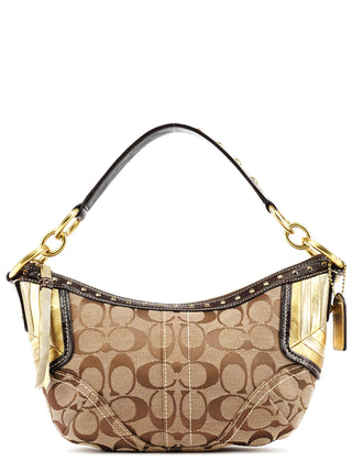 6424 Beige Brown Signature Studded Hobo Shoulder Bag