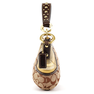 6424 Beige Brown Signature Studded Hobo Shoulder Bag
