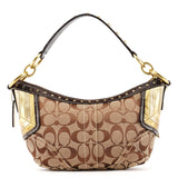 6424 Beige Brown Signature Studded Hobo Shoulder Bag