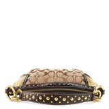 6424 Beige Brown Signature Studded Hobo Shoulder Bag