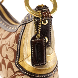 6424 Beige Brown Signature Studded Hobo Shoulder Bag