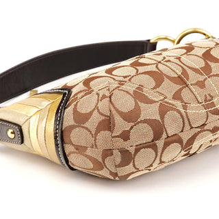 6424 Beige Brown Signature Studded Hobo Shoulder Bag