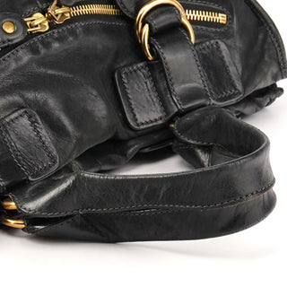 Black Leather Bay Tote Bag