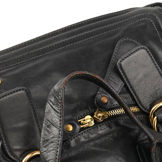 Black Leather Bay Tote Bag