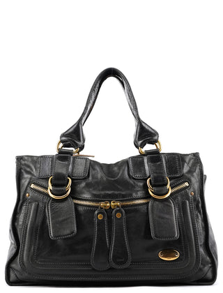 Black Leather Bay Tote Bag
