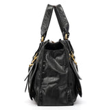 Black Leather Bay Tote Bag