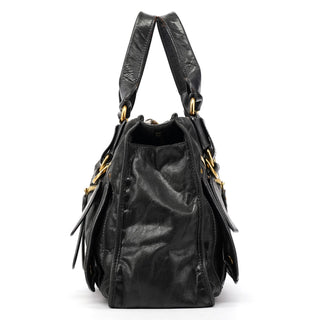 Black Leather Bay Tote Bag