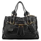 Black Leather Bay Tote Bag