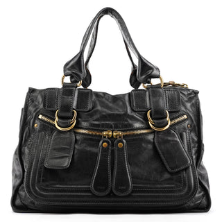 Black Leather Bay Tote Bag