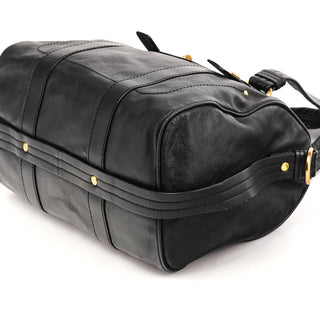 Black Leather Turnlock 2-Way Tote Bag