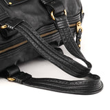 Black Leather Turnlock 2-Way Tote Bag