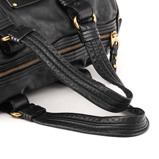 Black Leather Turnlock 2-Way Tote Bag