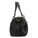 Black Leather Turnlock 2-Way Tote Bag