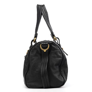 Black Leather Turnlock 2-Way Tote Bag